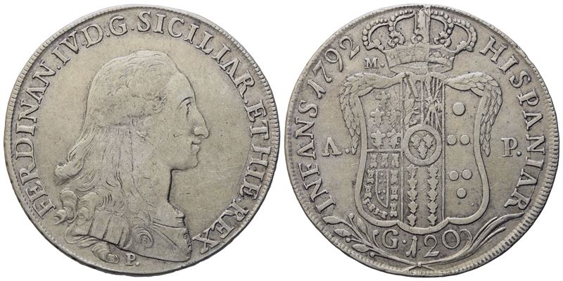 Napoli. Regno di Napoli. Ferdinando IV di Borbone (1759-1799, i Per.). Piastra da 120 Grana 1792....