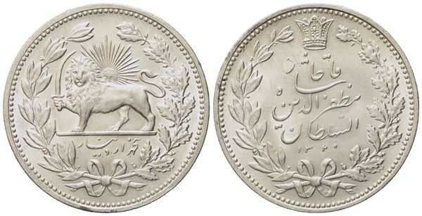 IRAN. 5000 Dinars (1320) 1902. Ag (23,07 g; 36 mm)  - Auction Modern Coins - Bertolami Fine Art - Casa d'Aste