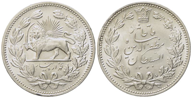 Iran. 5000 Dinars (1320) 1902. Ag (23,07 G; 36 MM)
