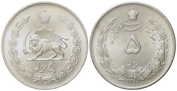 IRAN. 5 Rials (1310) 1931. Ag (25,05 g; 37 mm)  - Auction Modern Coins - Bertolami Fine Art - Casa d'Aste