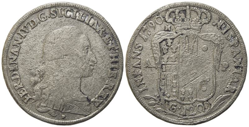 Napoli. Regno di Napoli. Ferdinando IV di Borbone (1759-1799, i Per.). Piastra da 120 Grana 1790....