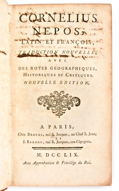 [classici Greci/latini] Cornelius Nepos Latin Et François Traduction Nouvelle Avec Des Notes Géog...