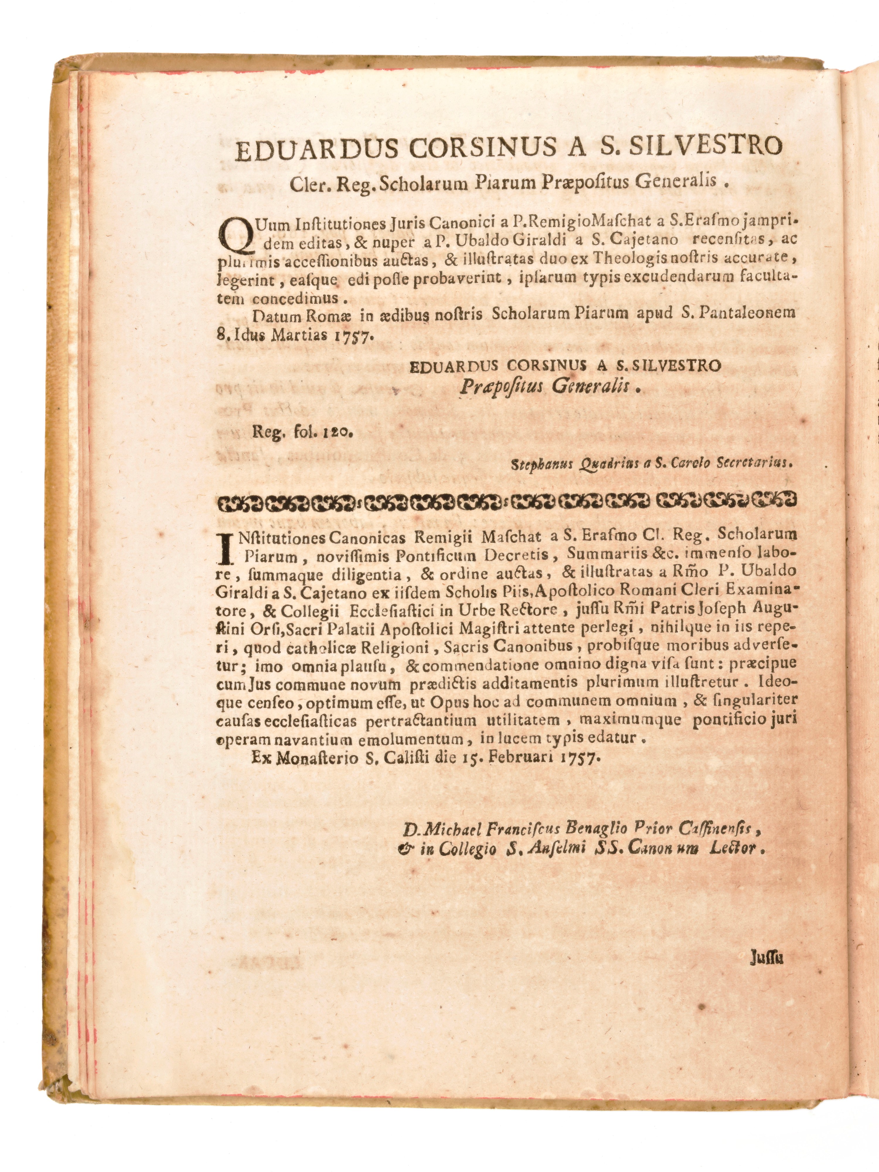 [diritto Canonico] Maschat, Remigius & Giraldi, Ubaldo : Institutiones Canonicae. Roma 1757, per ...