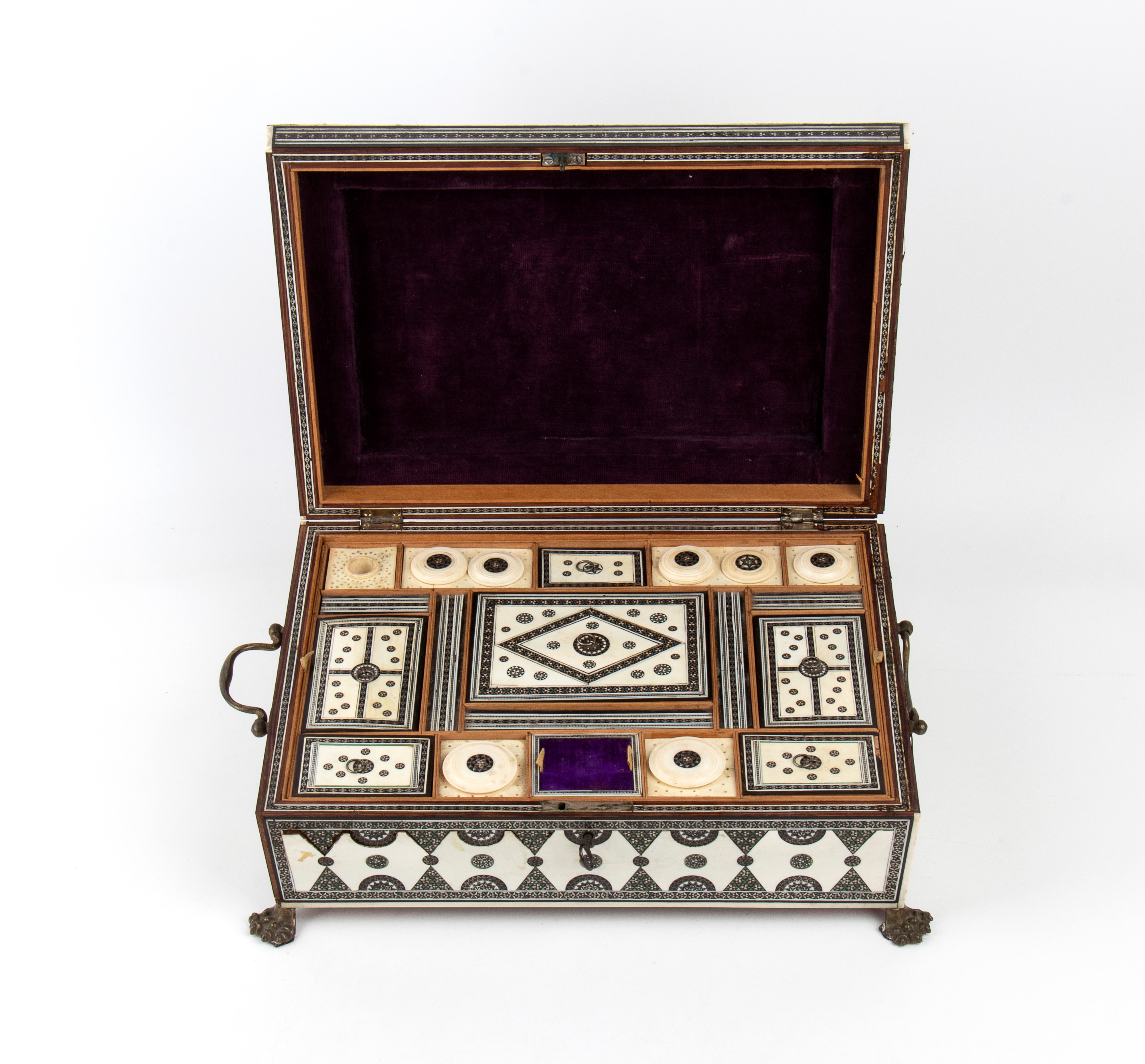 Scatola scrittoio da viaggio intarsiata in avorio