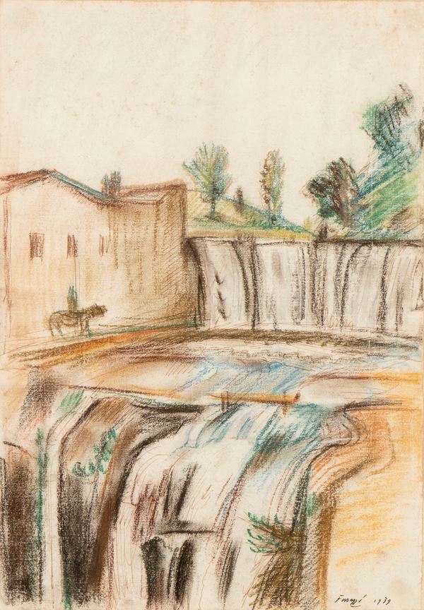 FERRUCCIO FERRAZZI - Landscape with waterfall, Isola Farnese