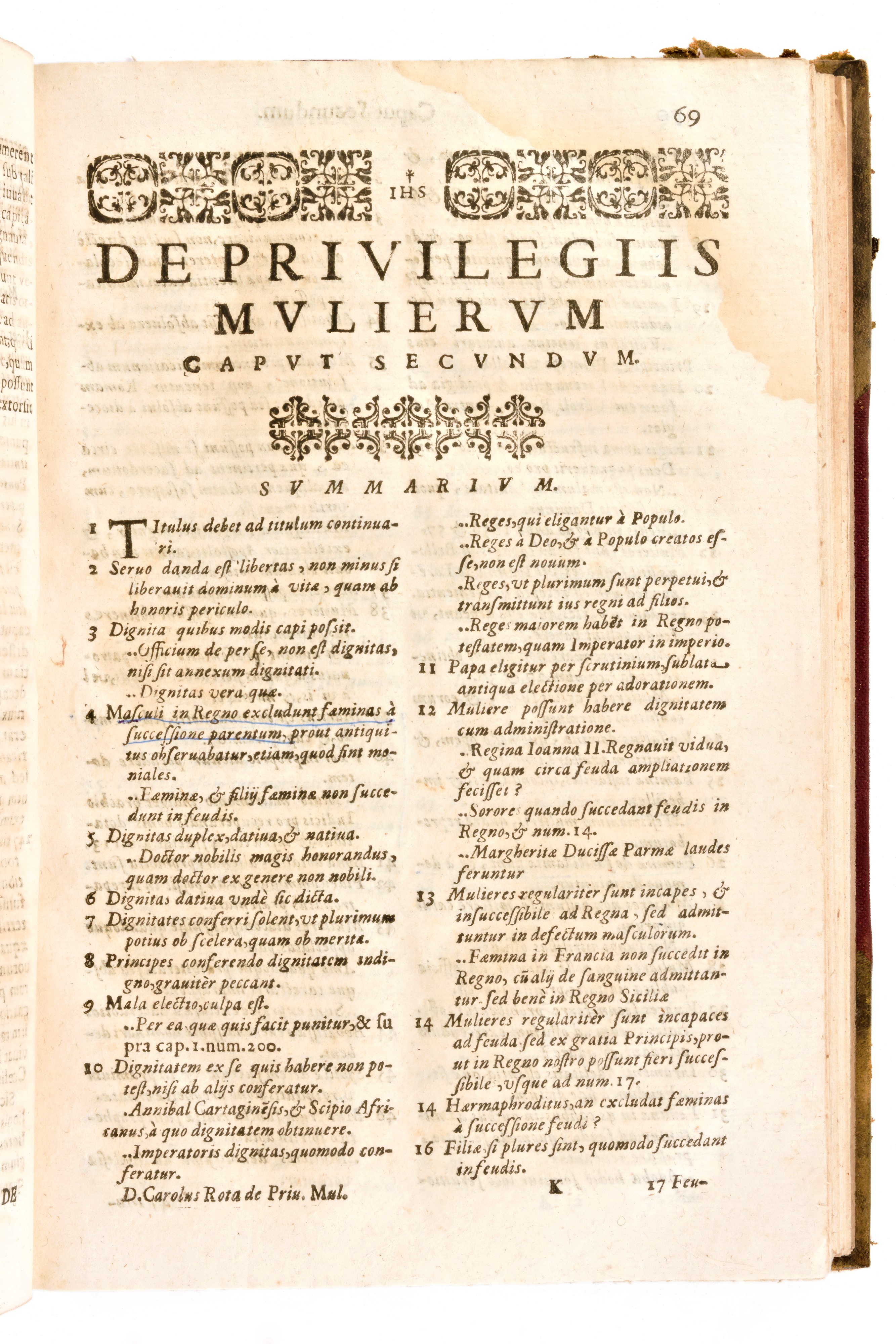 [diritti Donne] Rota, Carlo : Legalis Androgynus Sive Tractatus De Privilegijs Mulierum... Haered...