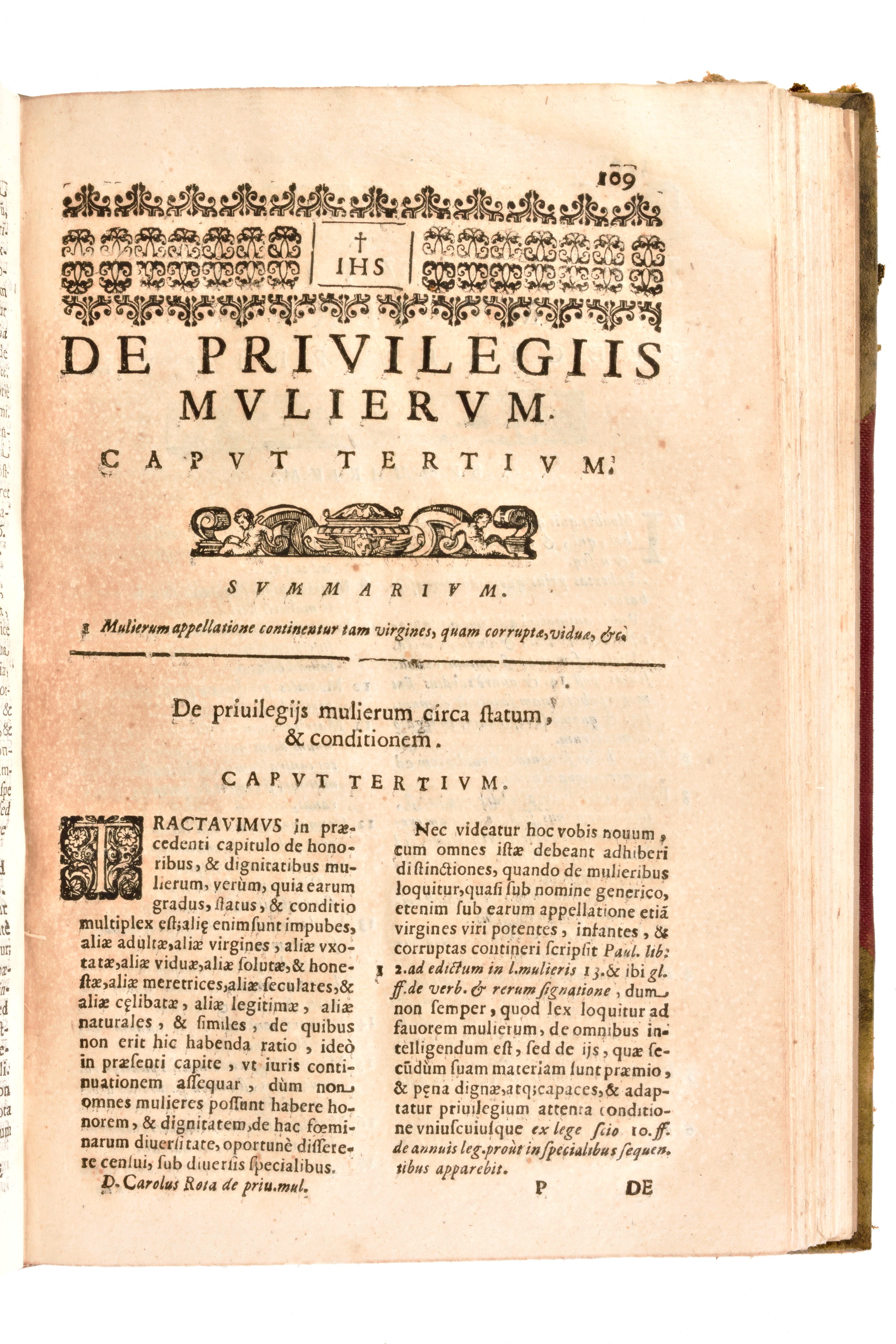 [diritti Donne] Rota, Carlo : Legalis Androgynus Sive Tractatus De Privilegijs Mulierum... Haered...