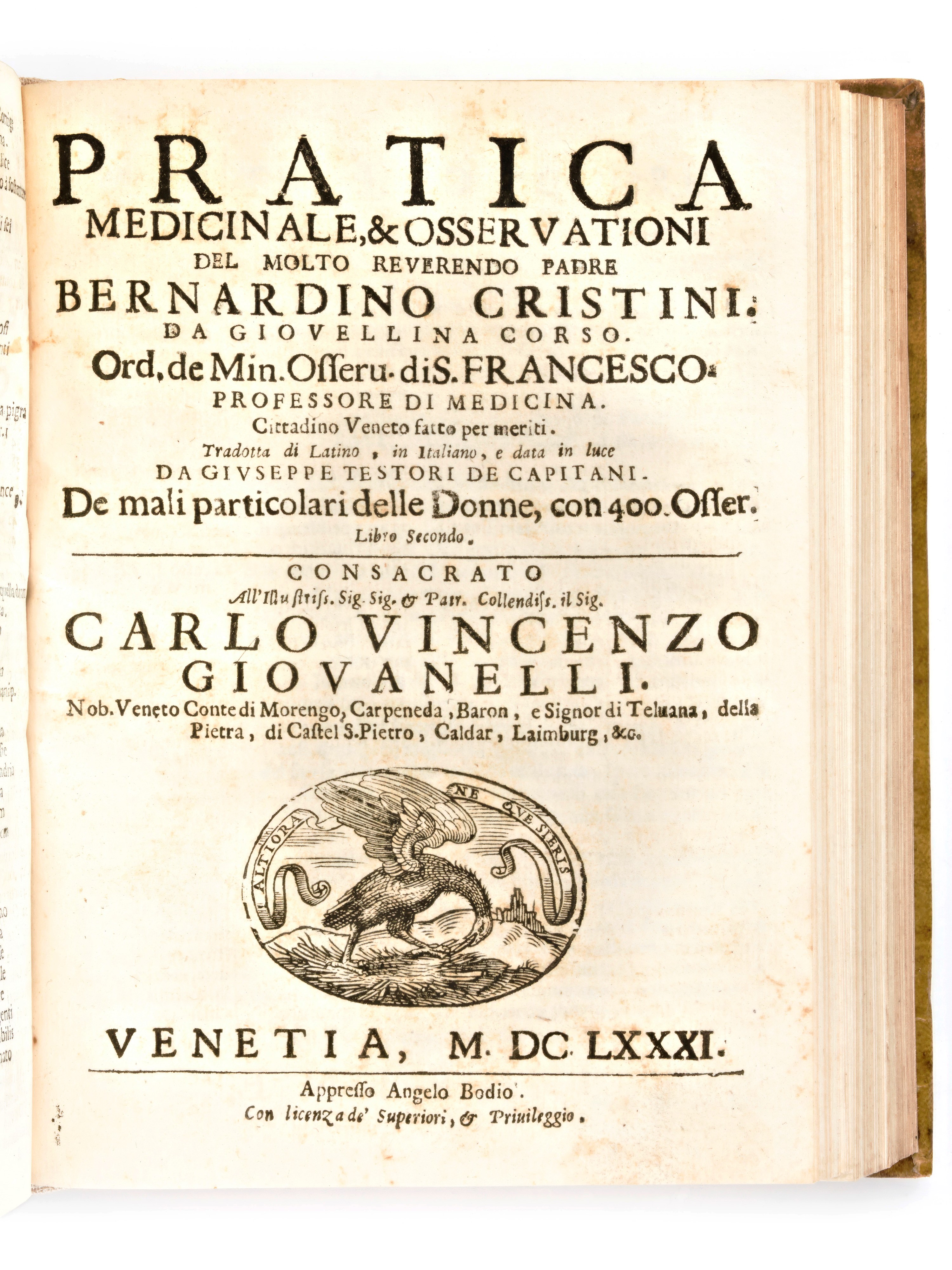 [Medicina] Cristini, Bernardino : Pratica medicinale, & osseruationi del molto reuerendo padre f....