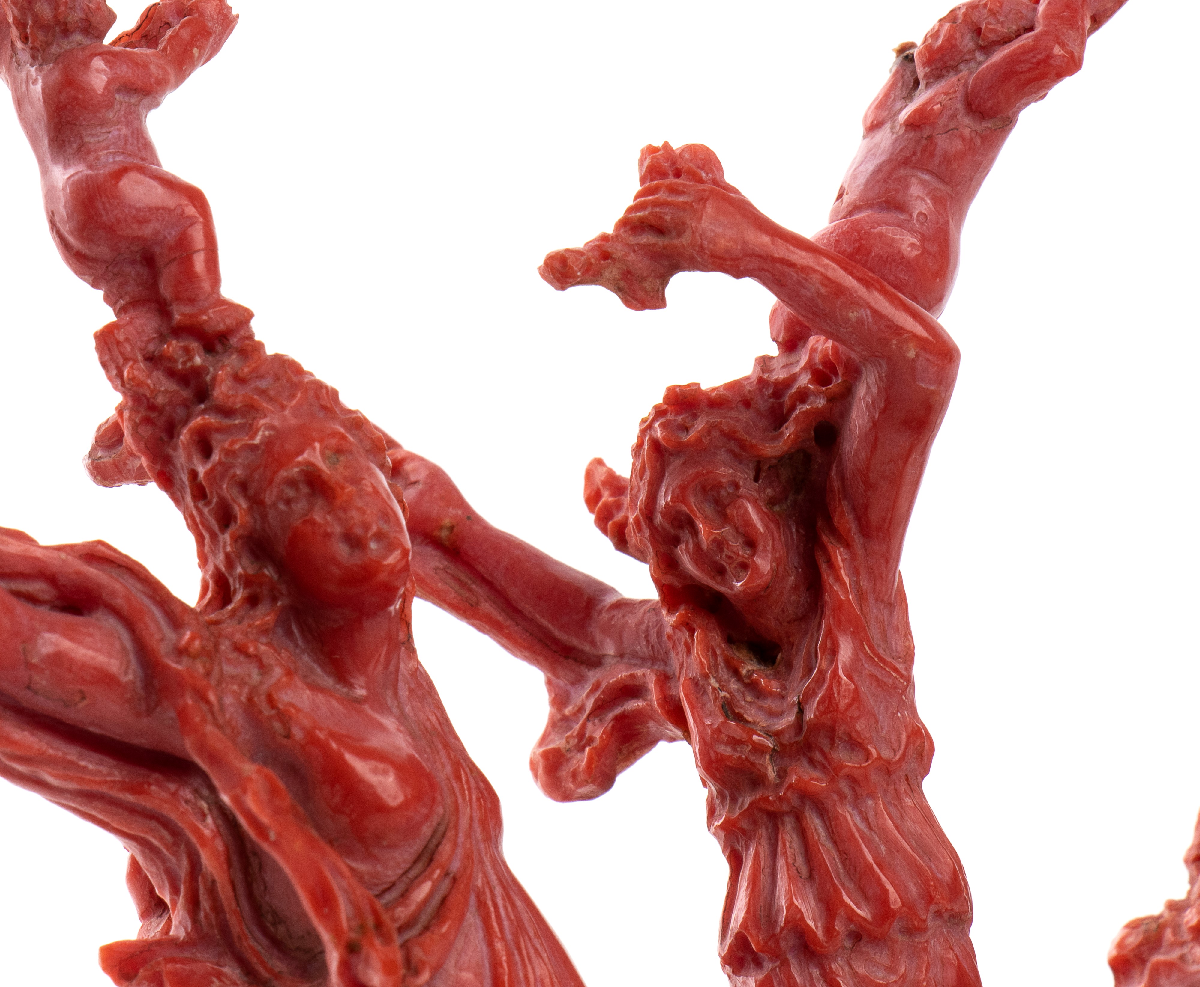 Scultura in corallo rosso del Mediterraneo (Corallum Rubrum), Gruppo di ninfe in festa, Italia me...
