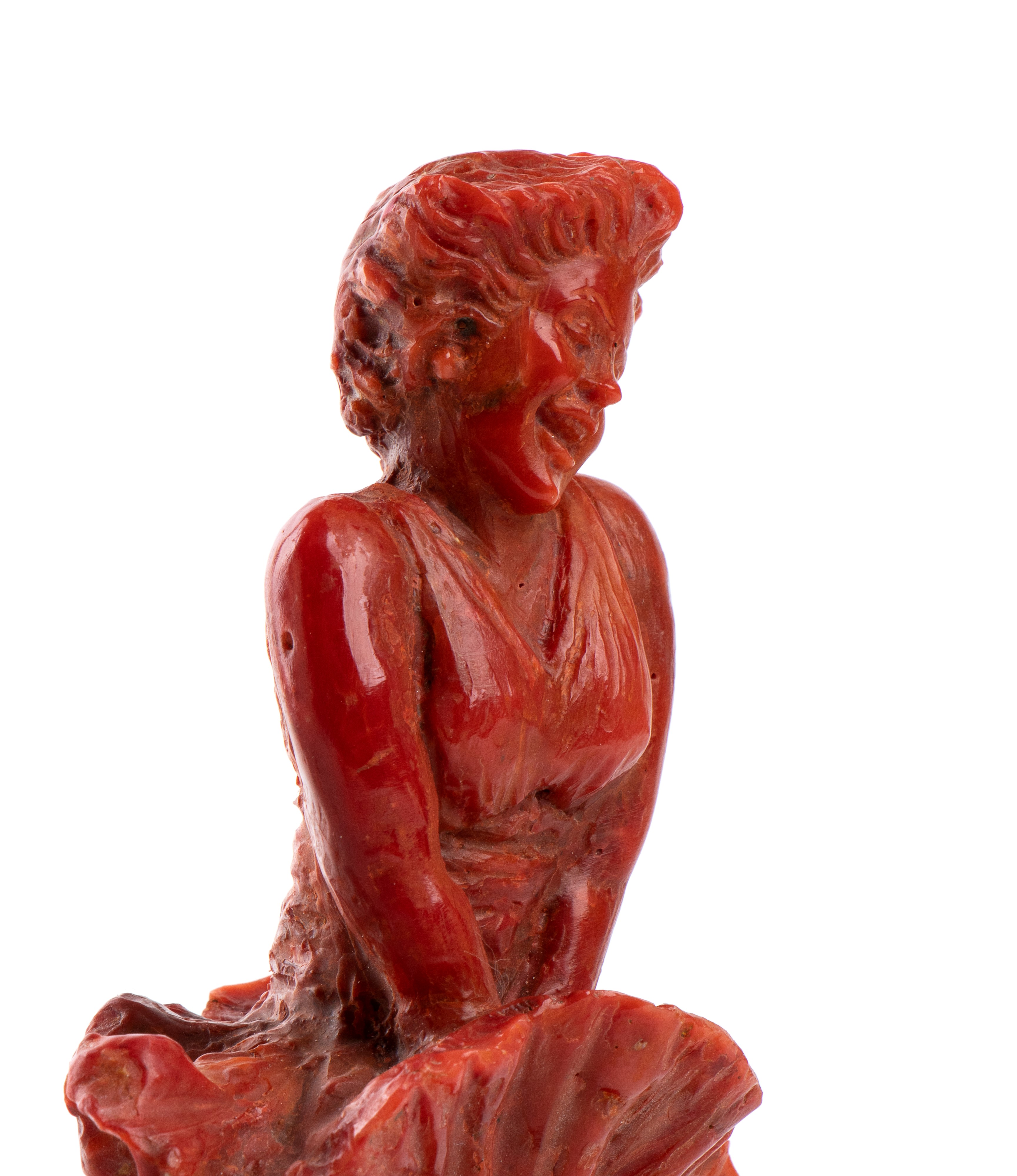 Scultura, corallo rosso del Mediterraneo raffigurante Marylin Monroe