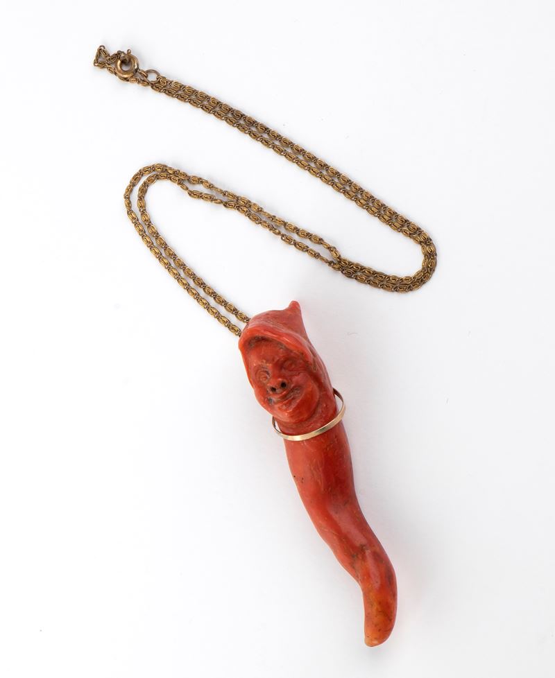 Corno in corallo rosso, 'O Munaciello, Napoli, XIX secolo