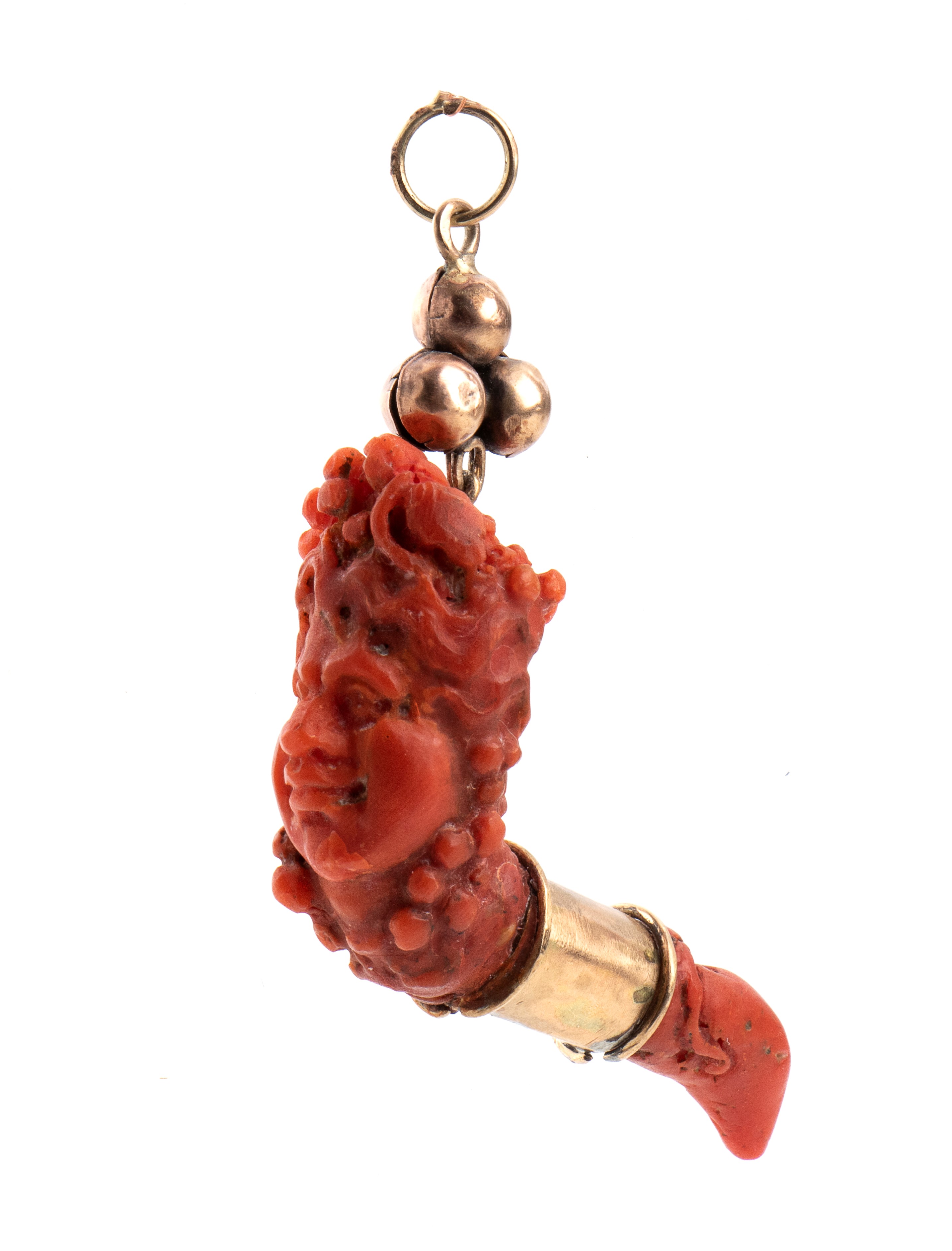 Corno di corallo scolpito con figura di Bacco, Italia meridionale, XIX secolo