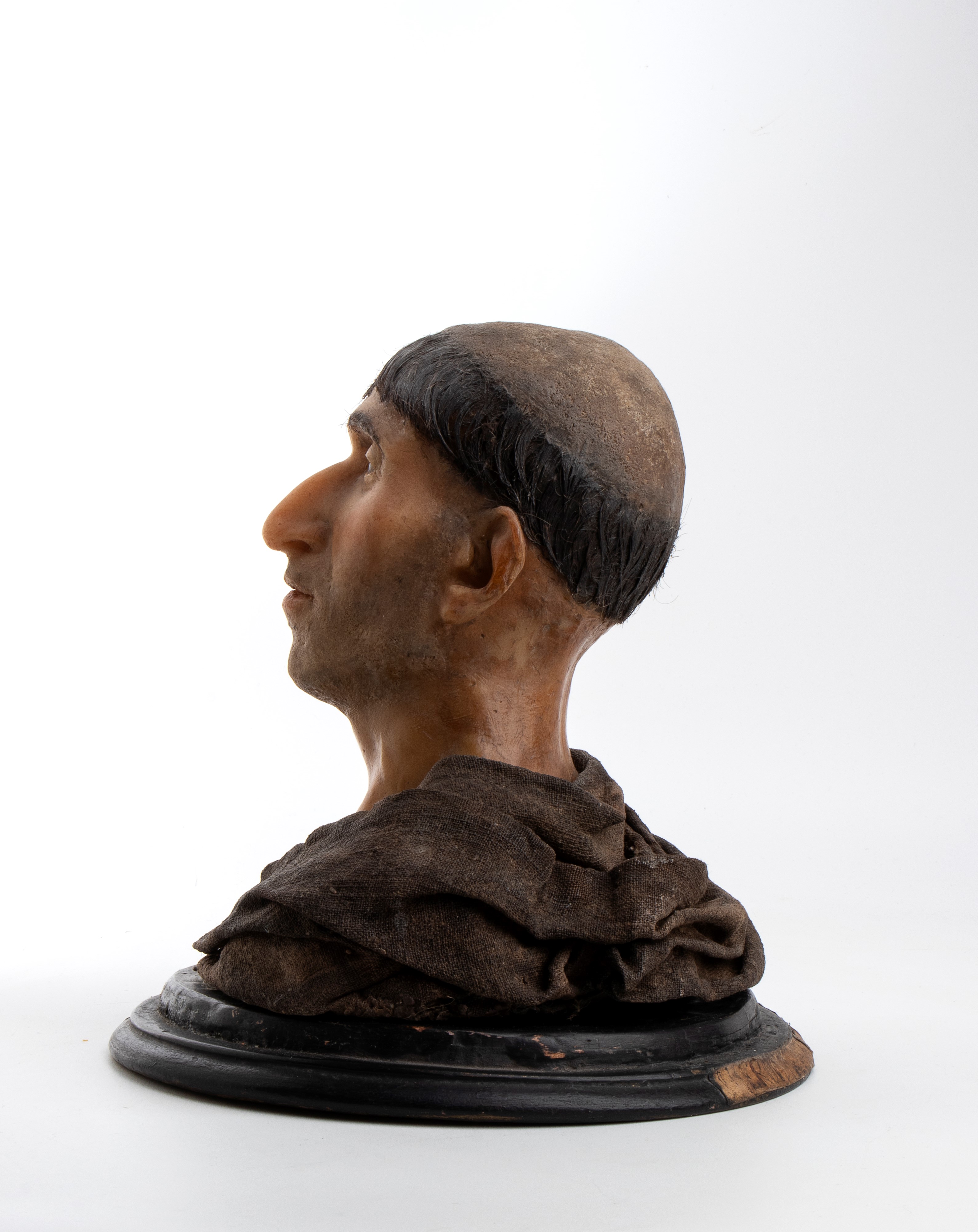 Ceroplastica, Girolamo Savonarola a mezzo busto entro campana di vetro, ambito napoletano XVII-XV...