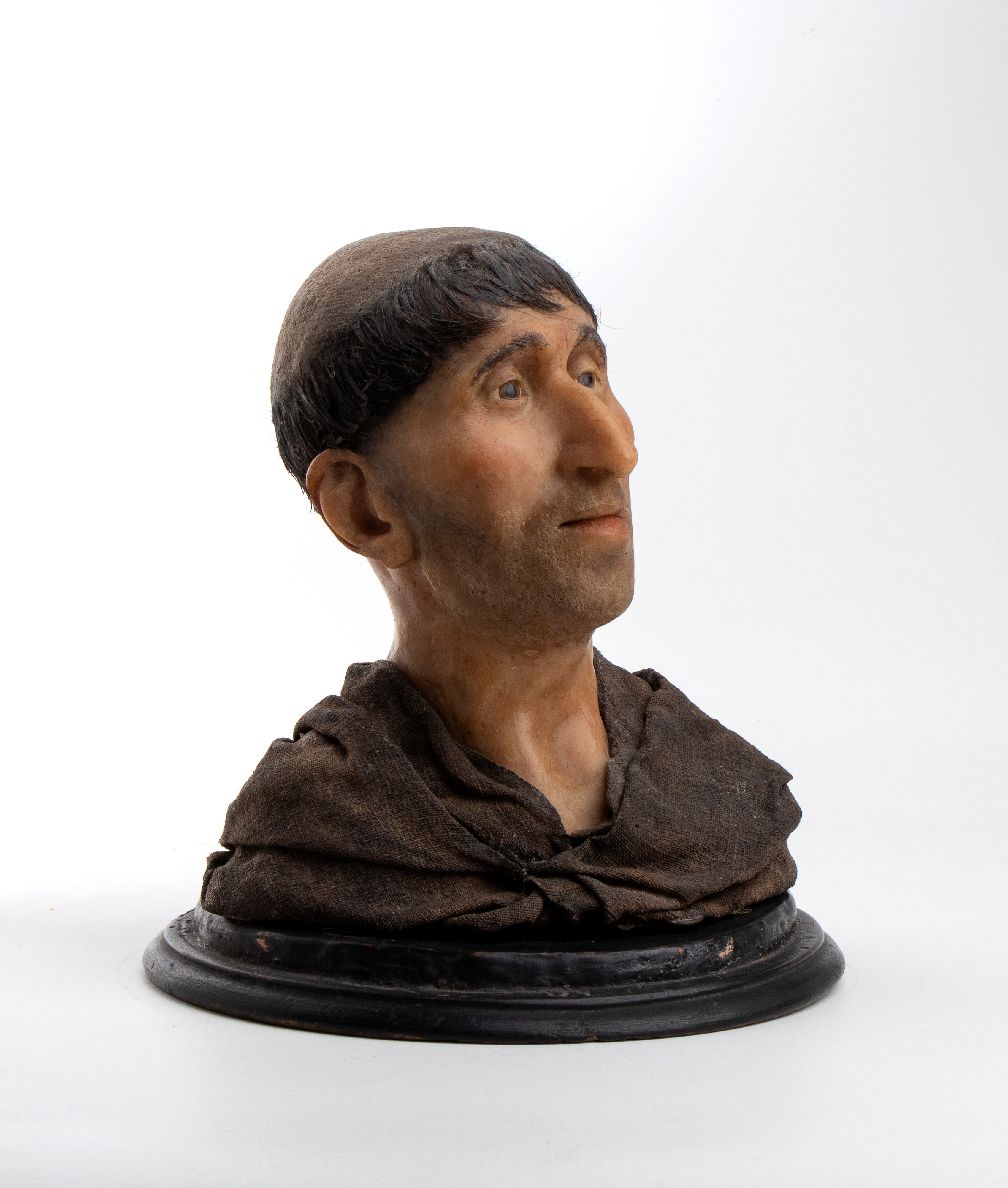 Ceroplastica, Girolamo Savonarola a mezzo busto entro campana di vetro, ambito napoletano XVII-XV...