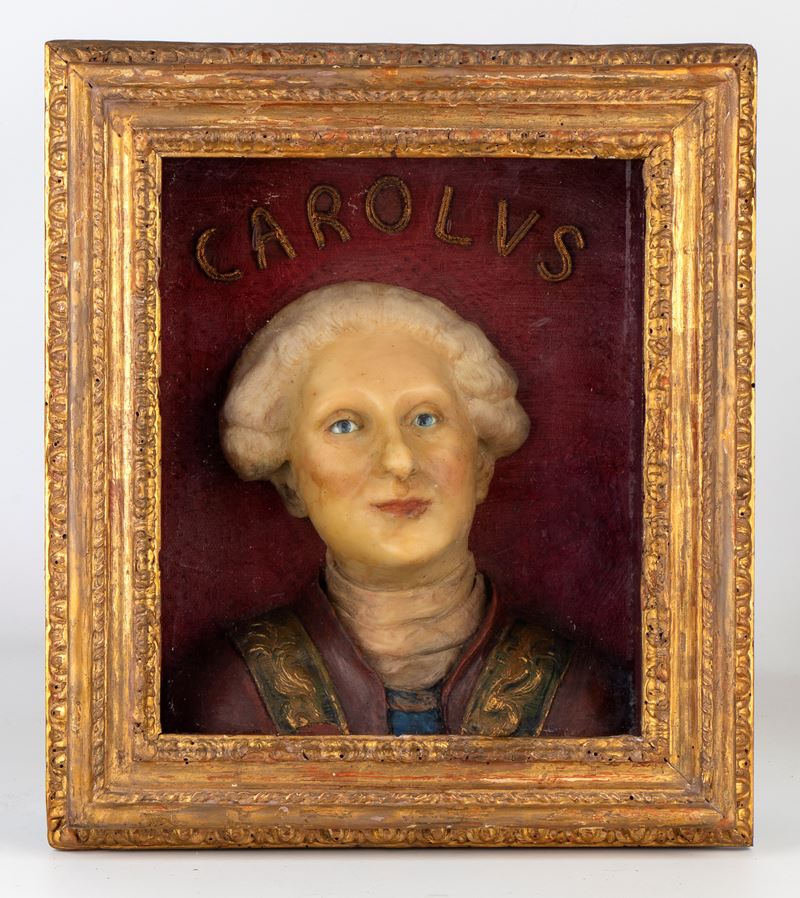 Ceroplastica napoletana (XVII-XVIII secolo), Altorilievo policromo raffigurante Carlo III di Spag...