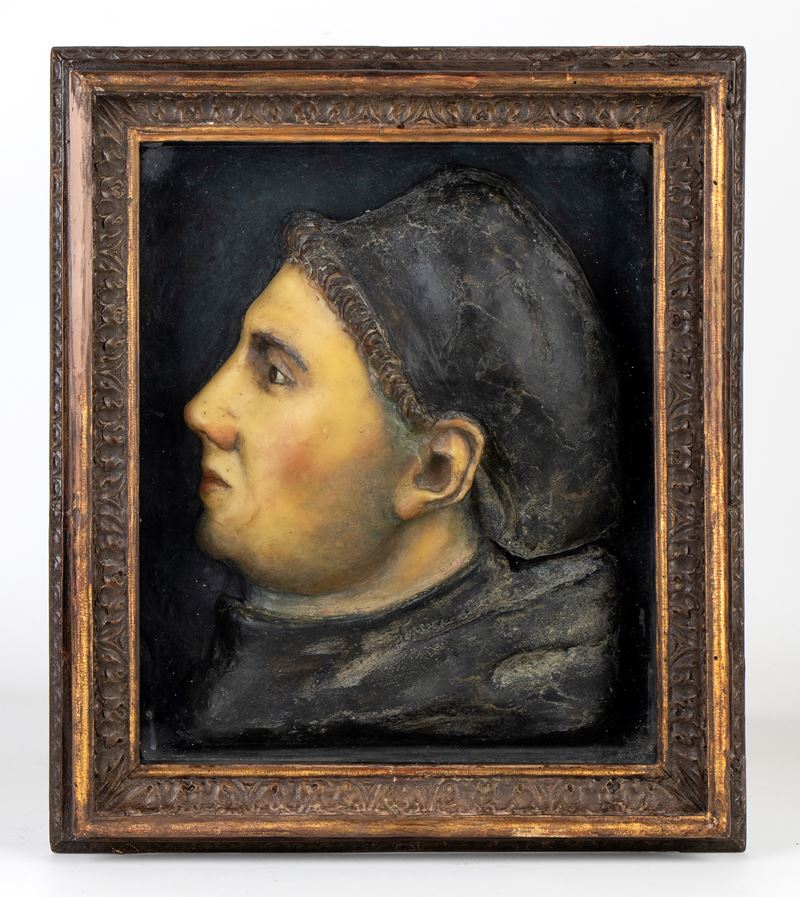 Ambito napoletano (XVII-XVIII secolo), Ceroplastica raffigurante Martin Lutero in bassorilievo po...