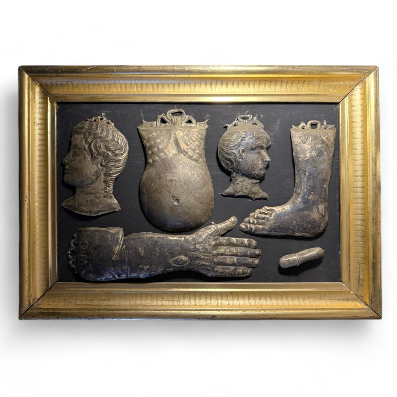 Ex-voto italiani, Gruppo di 6 tavolette votive anatomiche in argento, XIX secolo