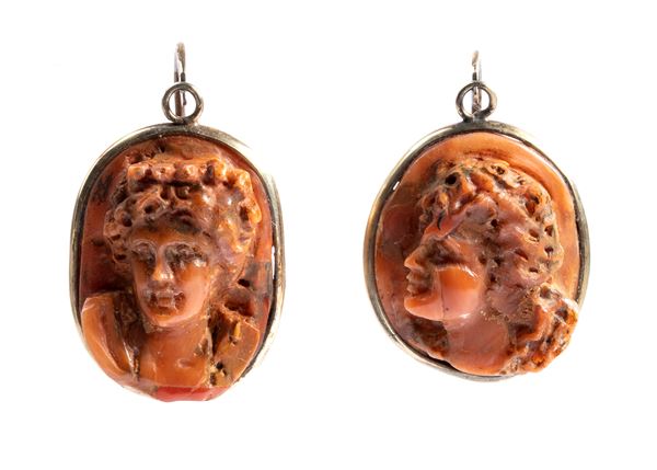 Mediterranean coral cameo earrings