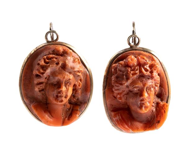 Coral cameo earrings