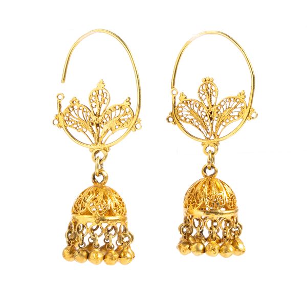 Indian bell dangling gold earrings