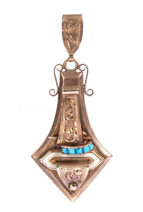 Gold, enamel and glass paste pendant