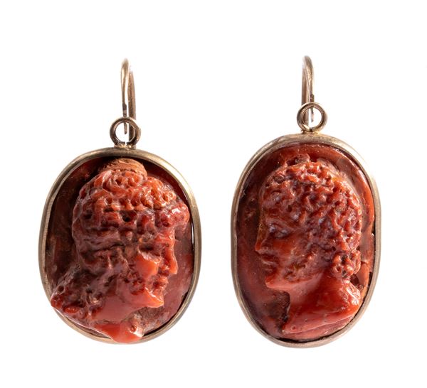 Coral cameo earrings