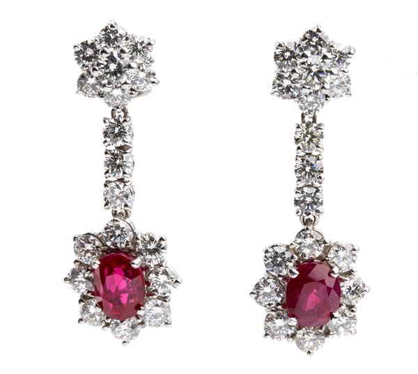 Ruby diamond gold drop earrings