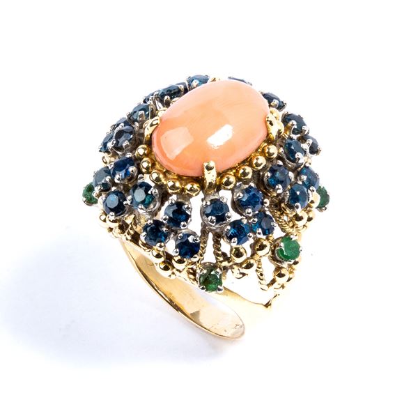 Cerasuolo coral sapphire gold domed ring 