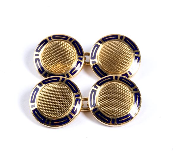 BULGARI - Gold and blue enameled cufflinks