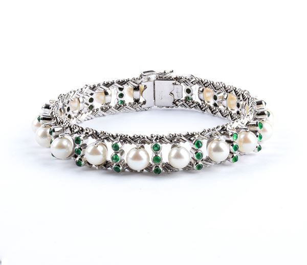 SIRIO - Gold bracelet with pearls and chrysoprase