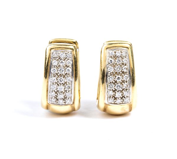 Pave diamond ribbon hoop gold pair of earrings 