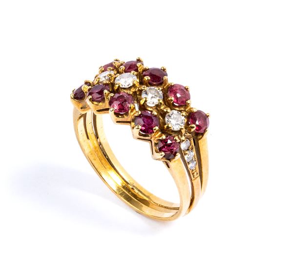 3 rows ruby and diamond gold band ring