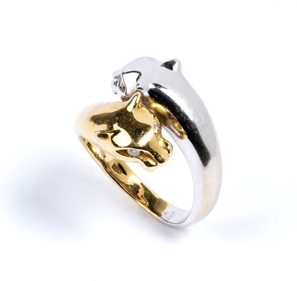 Panthere double head diamond gold ring 