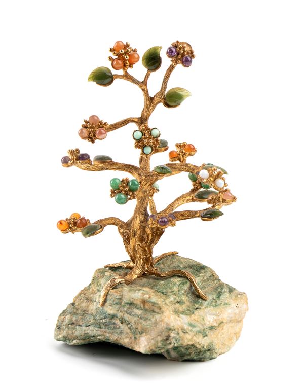 Gold plated floral gemstone bonsai tree