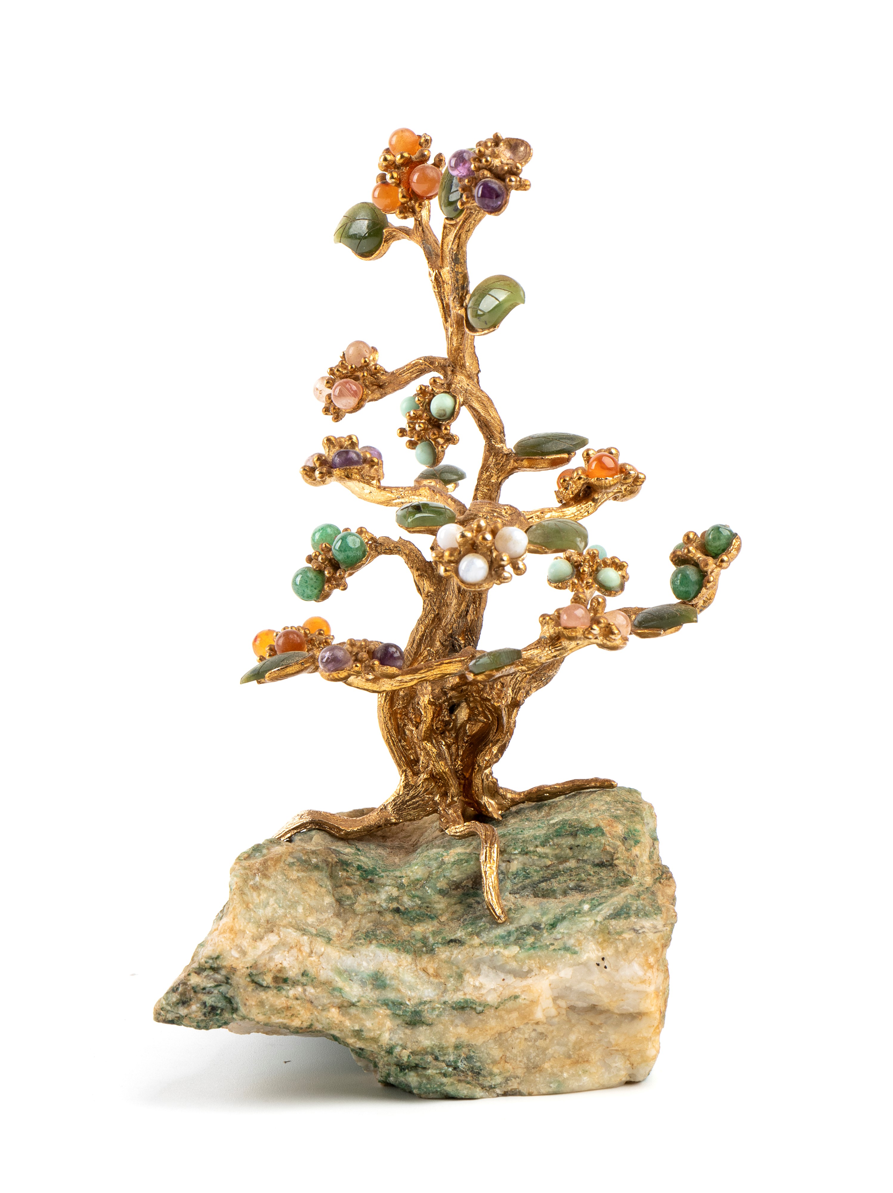 Alberello bonsai placcato oro con pietre