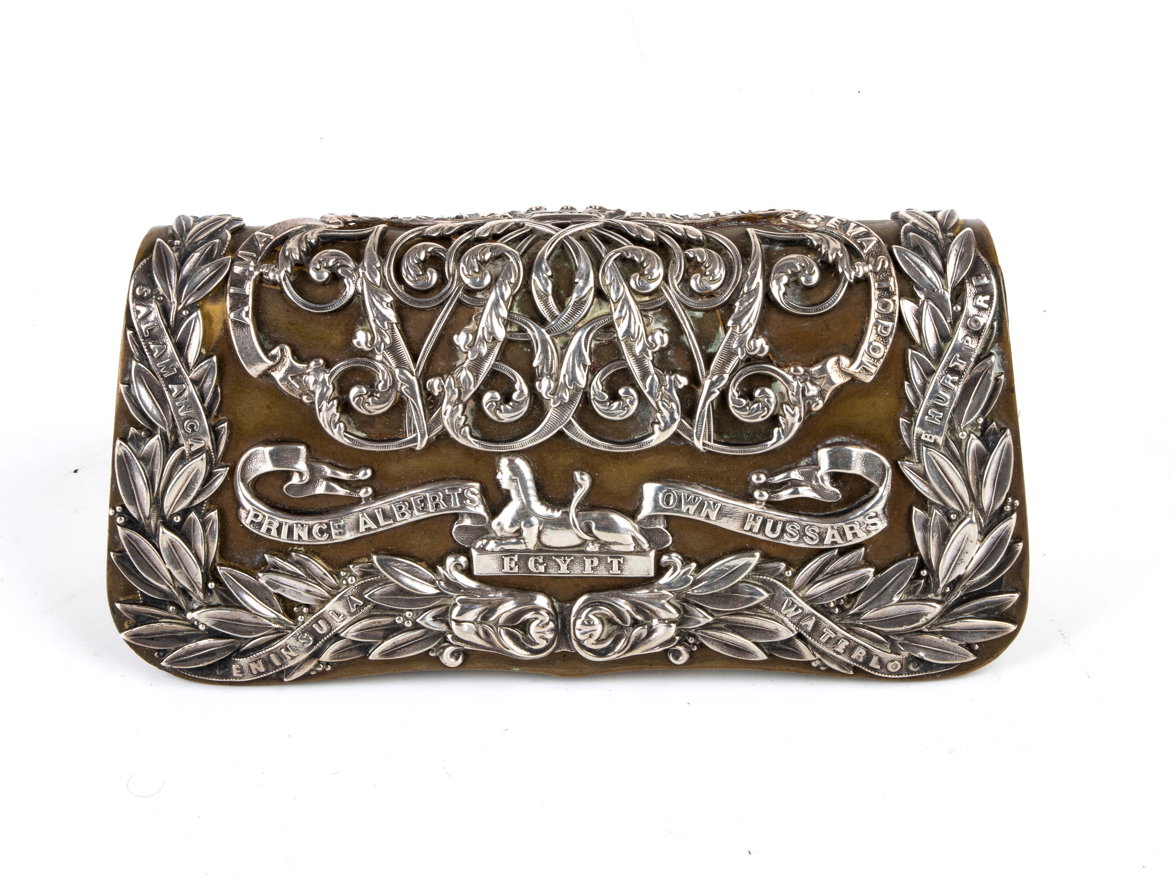 Spazzola inglese da cavallo dell’11º Hussars (Prince Albert’s Own), argento e decorazioni inciso-...
