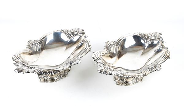 A pair of sterling silver English bread baskets