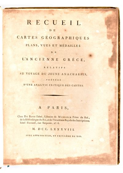 [atlante Antica Grecia] Barthélemy, Jean Jacques : Recueil De Cartes Géographiques Plans, Vues Et...