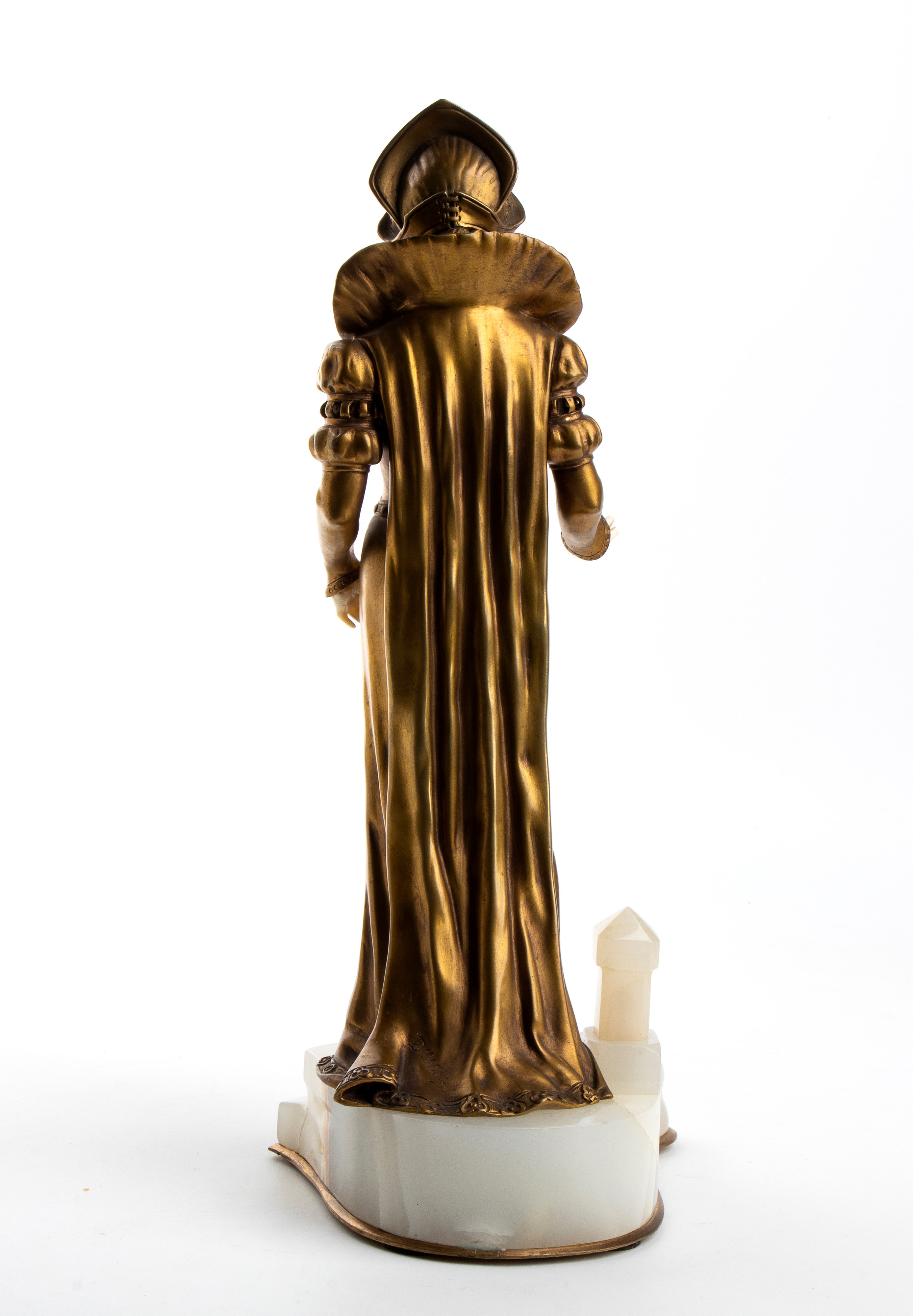 Etienne Watrin - Fanciulla elisabettiana in piedi, bronzo dorato e avorio