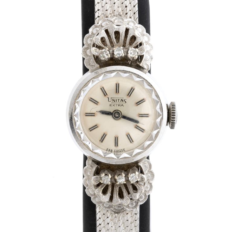 Unitas - Orologio Lady in oro bianco 18k con brillanti, anni '50