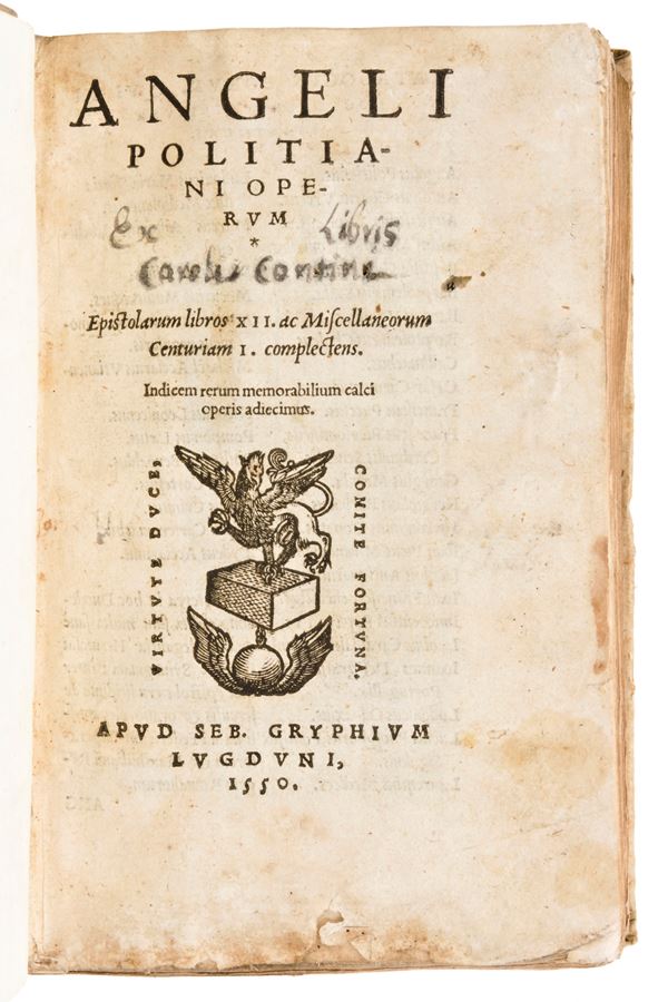 [Classici Greci/Latini] Poliziano, Angelo : Angeli Politiani Operum. Epistolarum libros XII. ac Miscellaneorum centuriam I complectens. Lugduni, Seb. Gryphius 1550