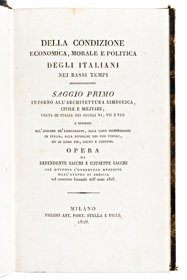 [Economia/Politica] Sacchi, Giuseppe & Defendente : Della condizione economica, morale e politica degli italiani.. Milano, Stella & Figli 1828-29