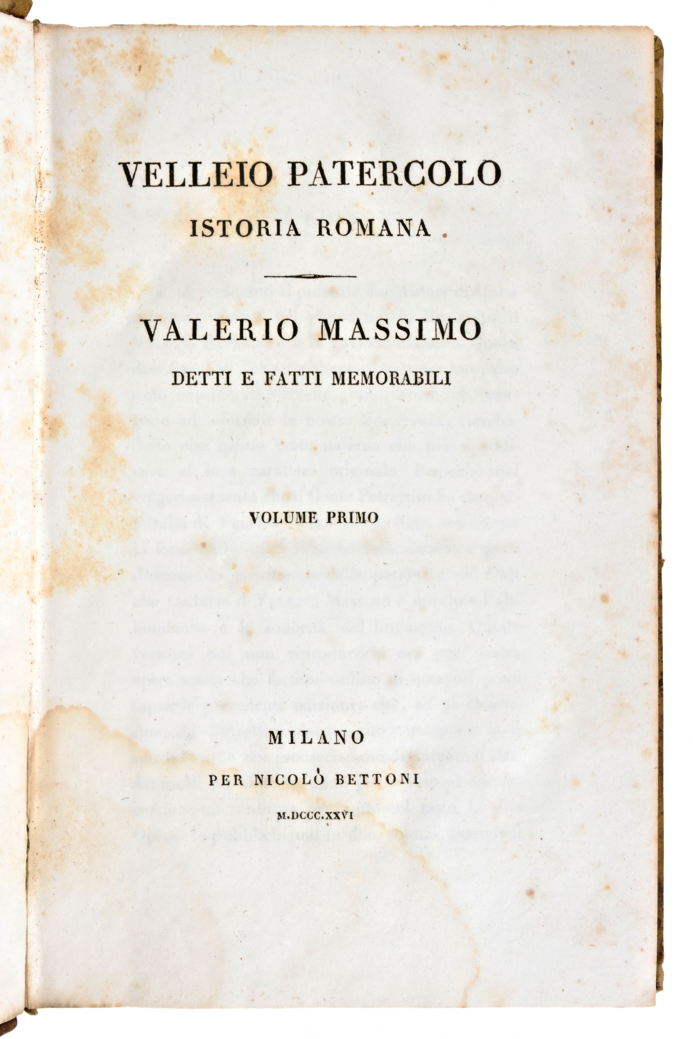 [Storia/Roma] Velleius Paterculus, Caius : Velleio Patercolo Istoria romana. Valerio Massimo, Det...