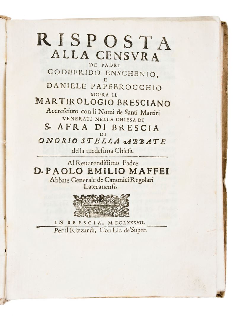 [teologia] Stella, Onorio : Risposta alla Censura De Padri Godefrido Enschenio, e Daniele Papebro...