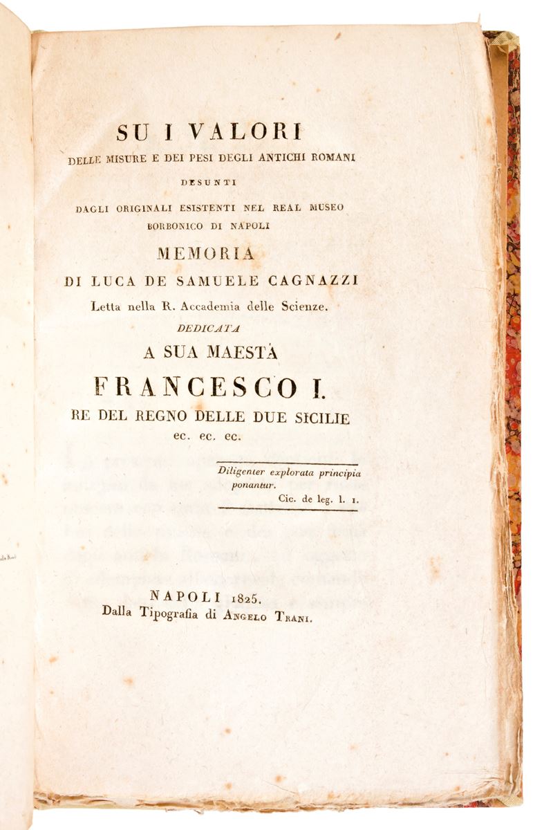 [archeologia/roma] De Samuele Cagnazzi, Luca : su i Valori delle Misure e dei Pesi degli Antichi ...