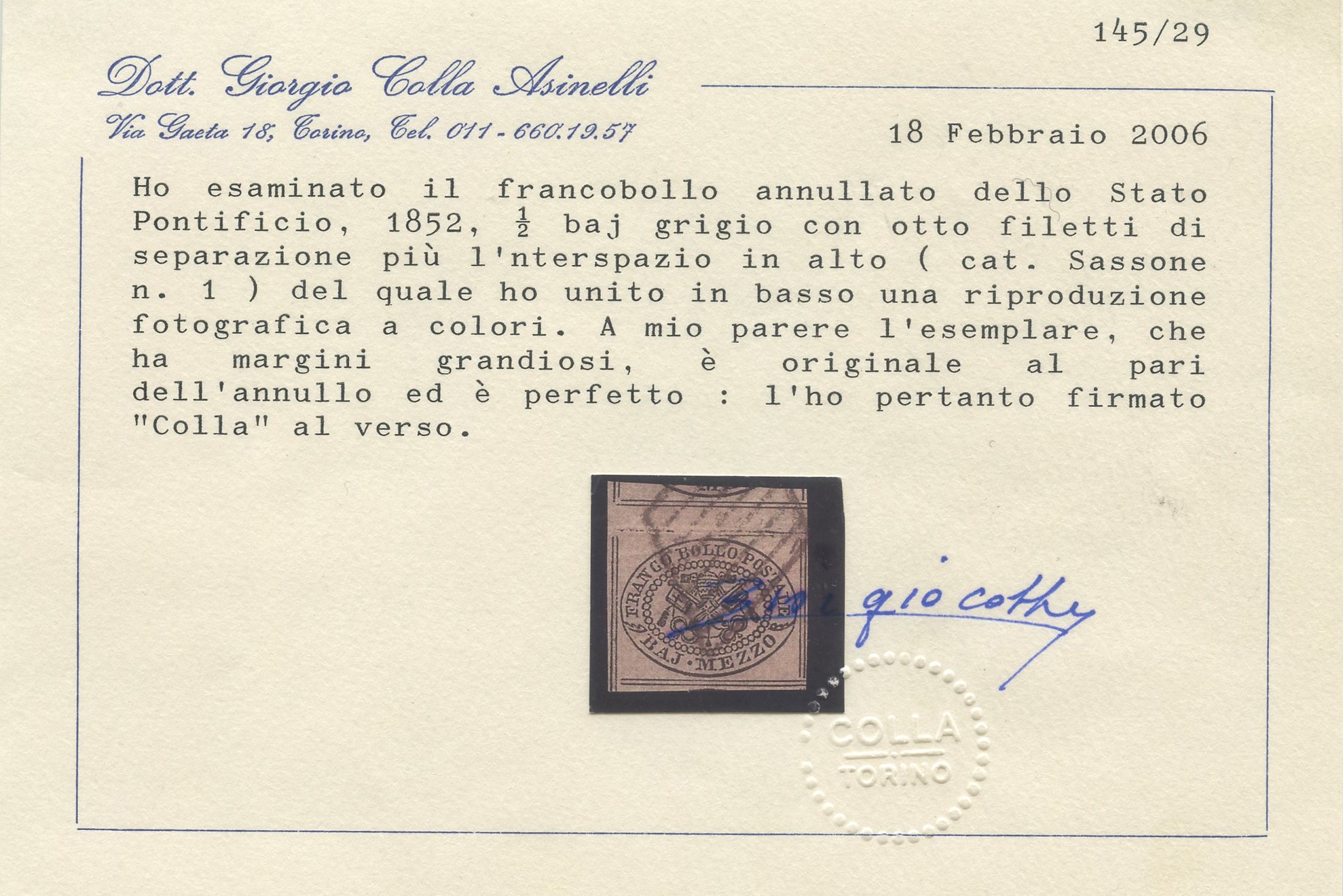 Pontificio - 1/2 Baj Grigio con Otto Filetti e Interspazio di Gruppo