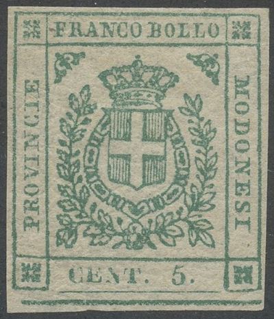 Modena, Governo Provvisorio, 5 centesimi verde n.12, 1859, nuovo con gomma, linguellato