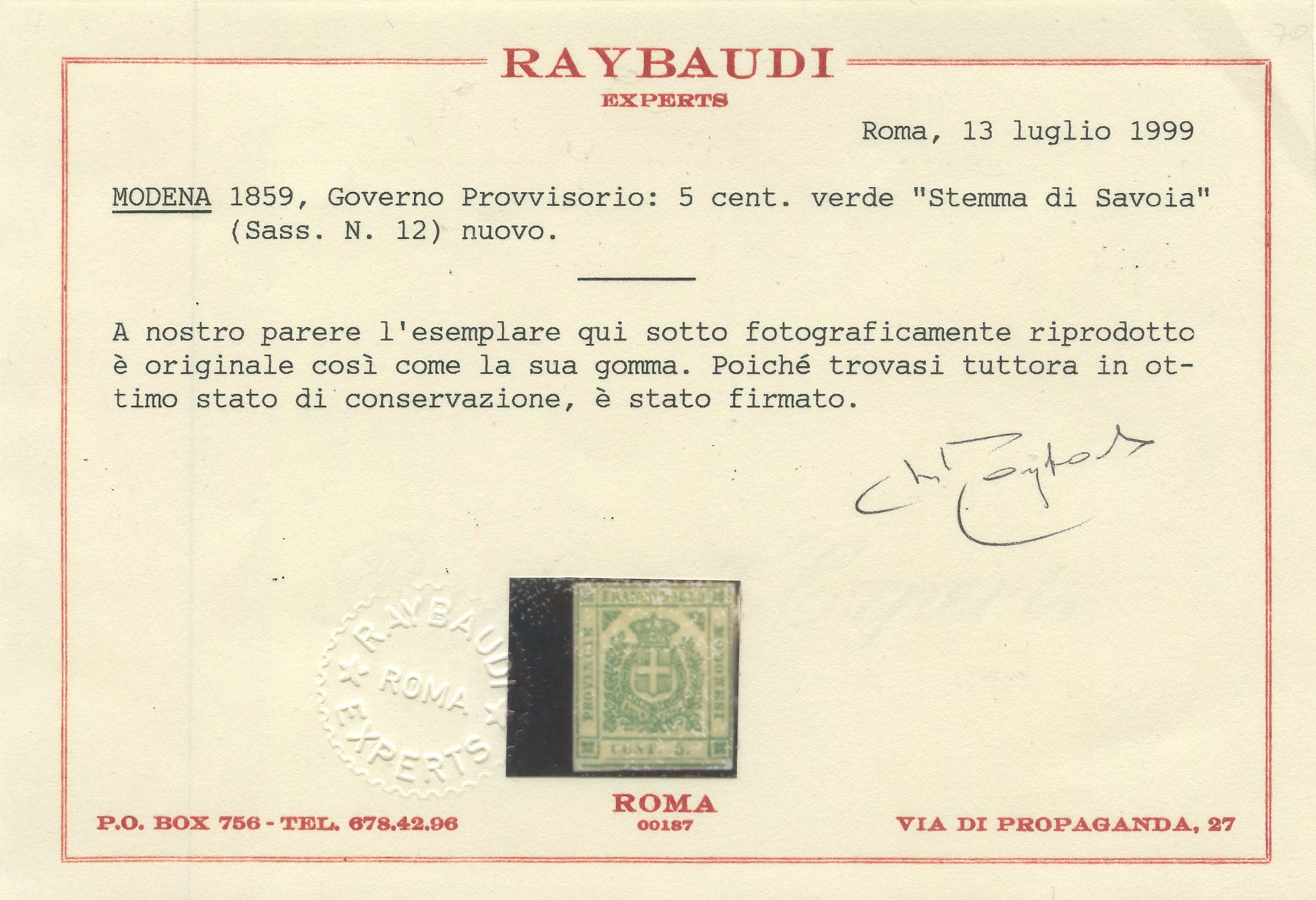 Modena - Gov. Provvisorio, 5 Cent. N.12