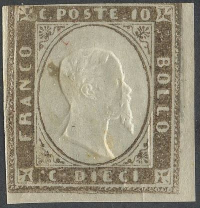 Sardegna - 10 Cent. i Tavola N.14b Gommato al Recto. Inedito