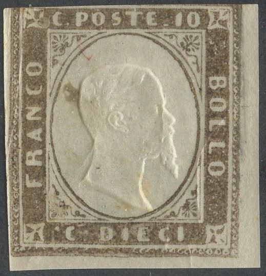 Sardegna - 10 Cent. i Tavola N.14b Gommato al Recto. Inedito